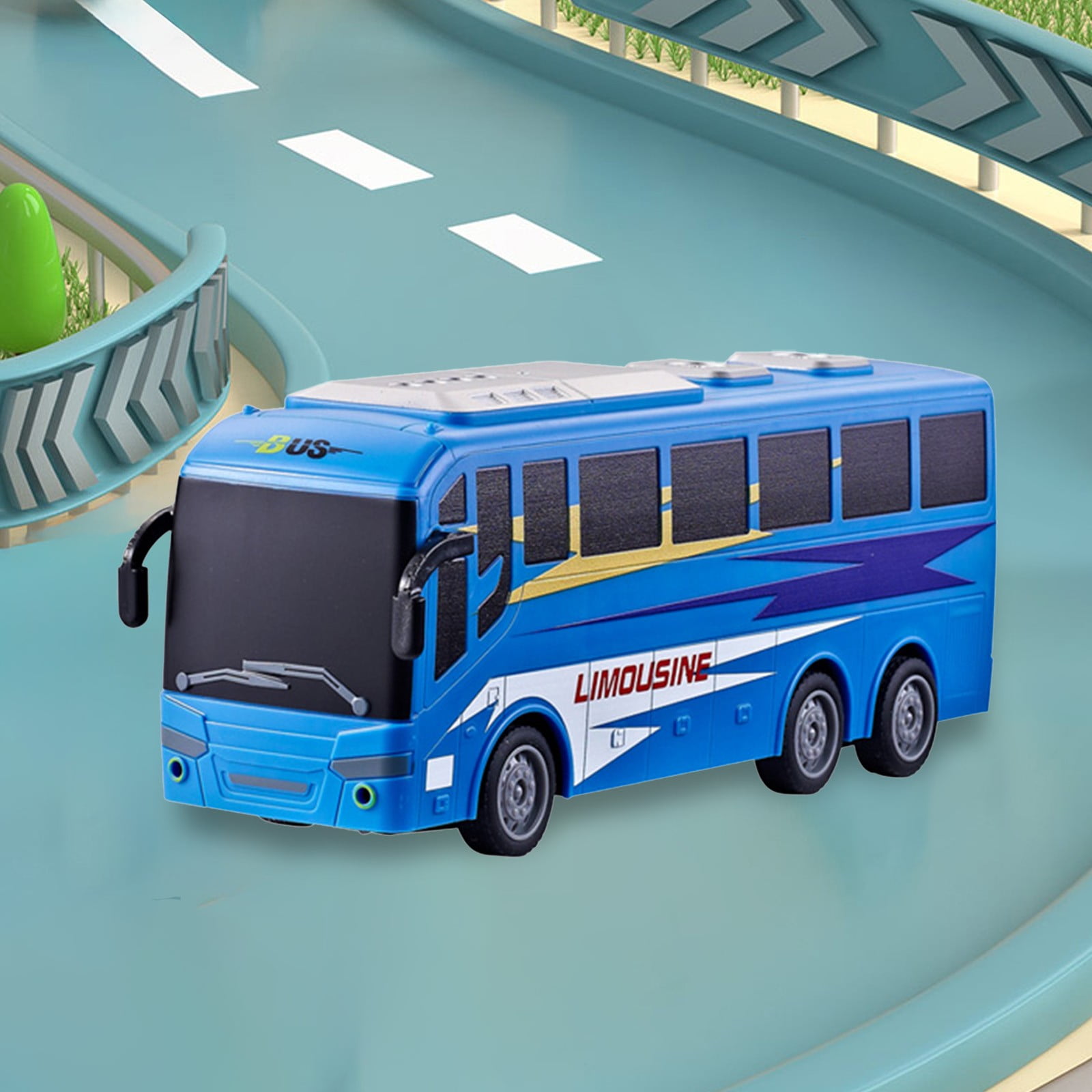 SPOORYYO Remote Control Bus Toy Car, 1:30 Scale Simulation Model with LED Lights, Four Way Driving, User Friendly Remote Controller