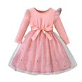 thumbnail image 2 of Girls Tulle Dress with Bow, Princess Party Dress with Long Sleeves, Children's Bow Waist Dress for Birthday Flower Girl and Special Occasions, Age 1-8 Years Pink 90, 2 of 6