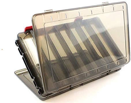 Double-Sided Fishing Lure Hook Tackle Box Visible Hard Plastic Clear Fishing Lure Bait Squid Jig Minnows Hooks Accessory Storage Case Container (Brown 14 Slots)