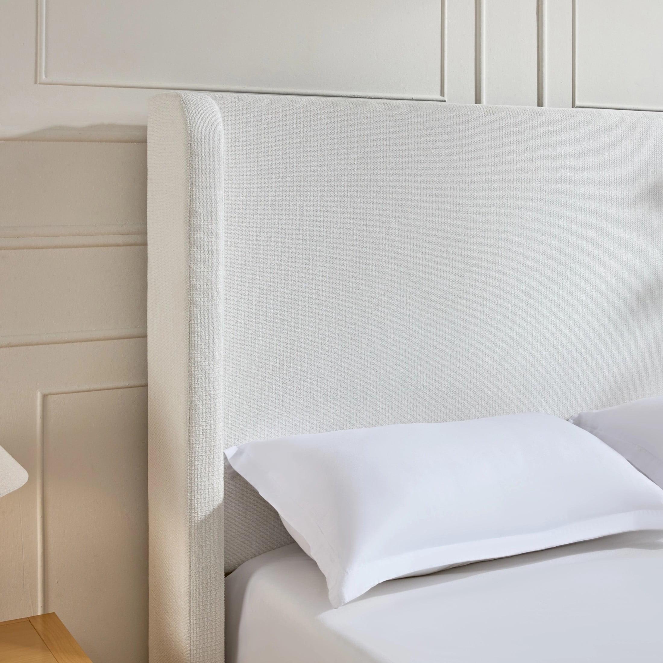 Noble House Harper Queen Upholstered Bed Frame, 54" Tall Chenille Headboard with Curved Wingback, Cream White