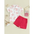 thumbnail image 2 of Toddler Baby Boy Valentines Day Outfits Short Sleeve Heart Print Shirt + Shorts Set, 2 of 8