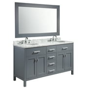 Design Element London 61" Double Sink Bathroom Vanity Set in Gray Finish with Carrara Marble Top