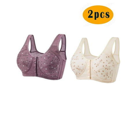 Crunowin Wireless Bra 2Pc Women s Plus Size  Solid Color Non-Steel Ring Gathering Casual Comfort Bras for Women White 2XL