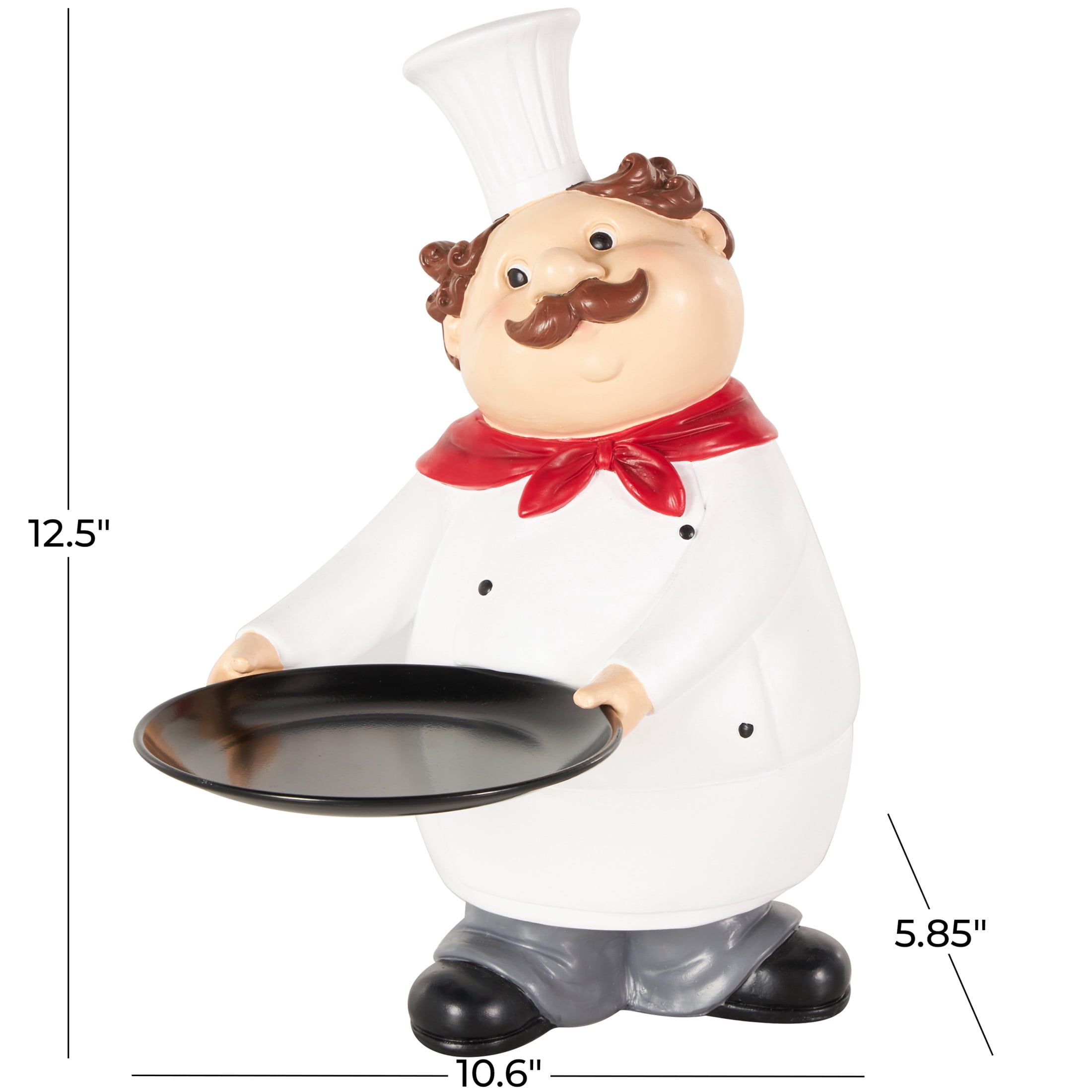 11" x 13" White Polystone Kitchen Decorative Figurine Chef Sculpture with Black Tray, by DecMode