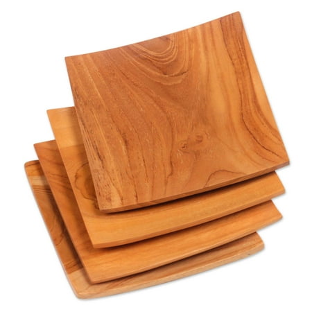 

Novica-NOVICA Teakwood plates Fine Meal (set of 4)