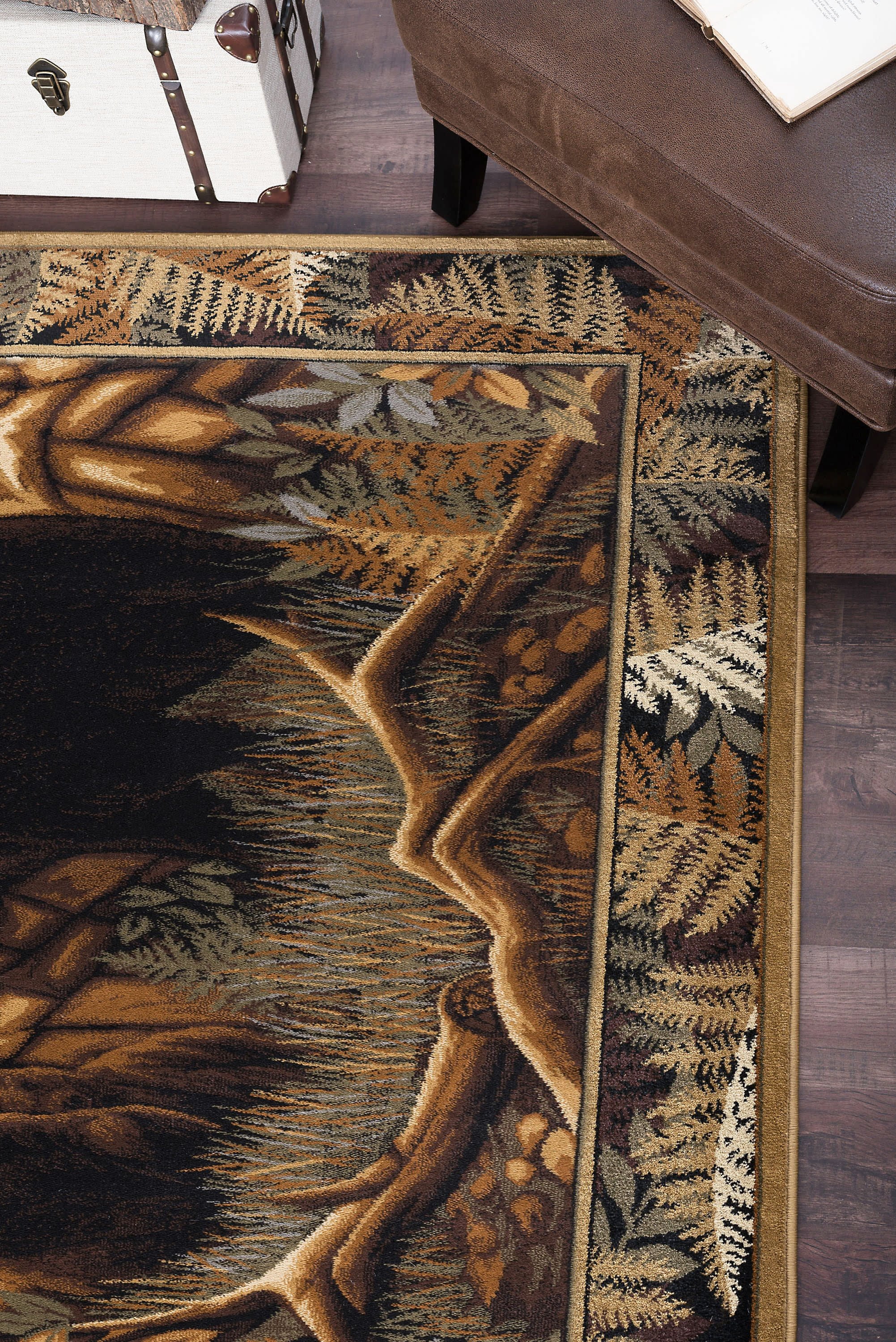 Novelty Lodge 8'x11' Rectangle Beige and Black Polypropylene Indoor Area Rug
