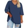 3/4 Sleeve Pajama Tops for Women Plus Size Fall T-Shirt Loose Fit V-Neck Dressy Tunic Blouse S-5XL