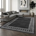 thumbnail image 2 of HIWEAVER Black 9' x 12' Area Rug for Living Room Washable Modern Geometric Bordered Non Slip Non Shedding Neutral Indoor Decor Carpet, 2 of 6