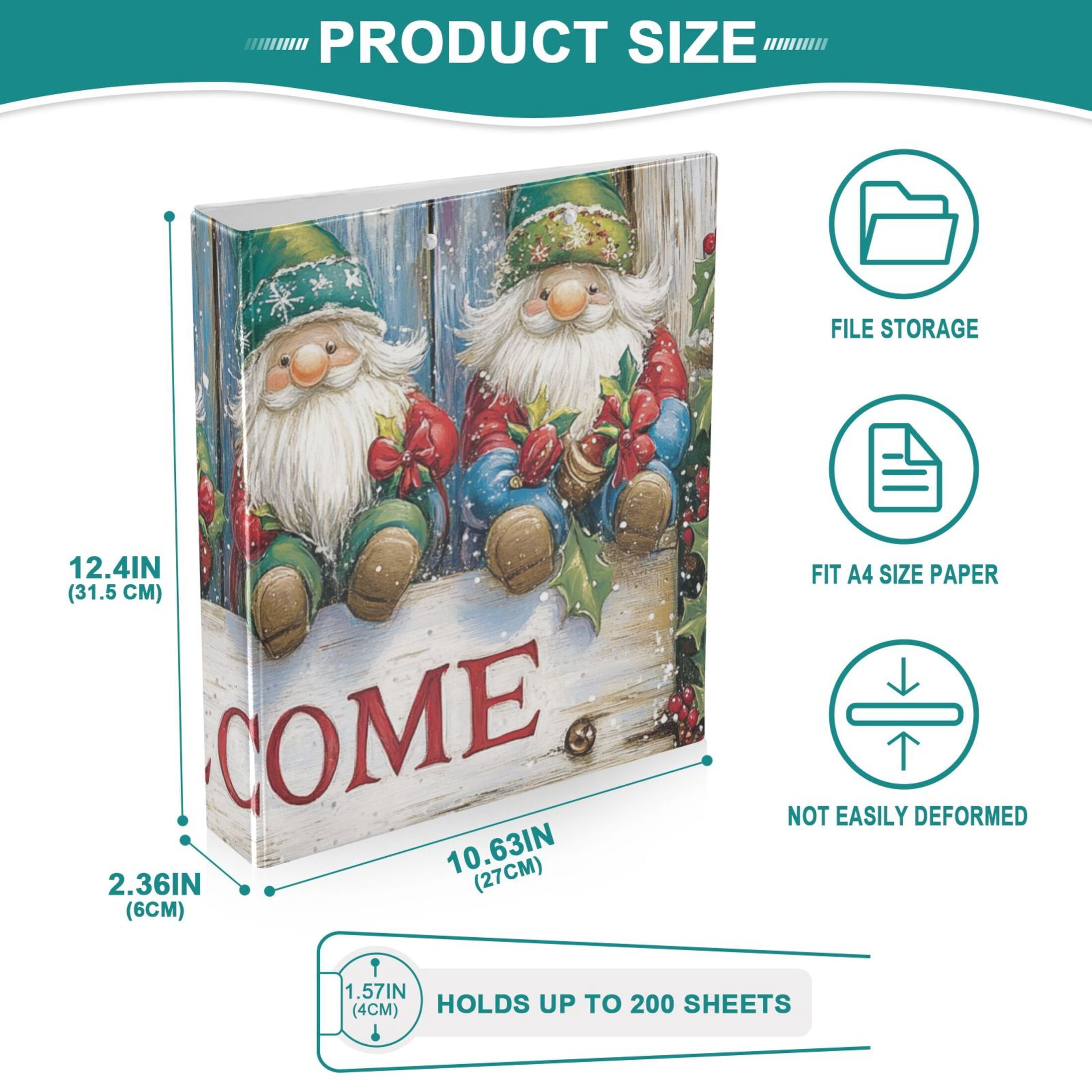 Christmas Gnomes Gingerbread Man 3 Ring Binders 1.5 inch Hardcover File Folders with Interior Pockets A4 Size Organizer for School Office Hospital