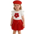 thumbnail image 6 of Amidoa Girls Summer 2 Piece Outfits Floral Cute Short Sleeve and Casual Pleated Skirt Kids Clothing Set Red Size Red Size 12, 6 of 9