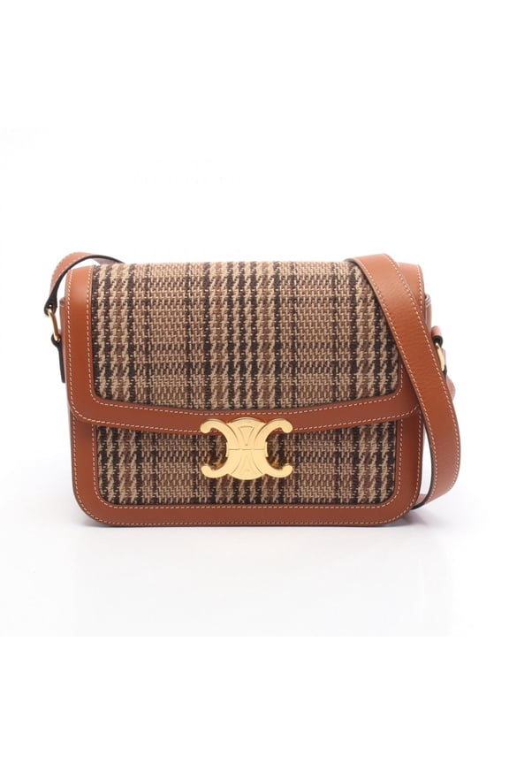 Pre-Owned Celine Classic Triomphe Shoulder Bag/Handbag, Fabric Leather, Women's, Brown, 191242