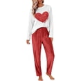 thumbnail image 2 of Womens Pajamas Fall Winter Pajamas Set Top and Pants 2 Piece Pajama Crew Neck Long Sleeve Loungewear Front Heart Print, 2 of 4