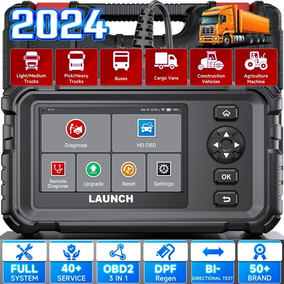 LAUNCH CRP129 HD Heavy Duty Truck Scanner, Full System Diesel Scan Tool with 7  Resets, DPF Force Regen & Reset, Speed Limit Adjust, Oil Reset