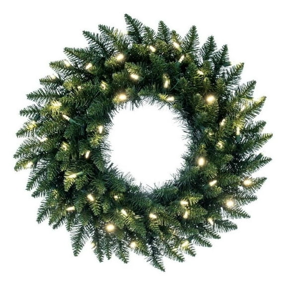 Pemberly Row 24" Camdon Fir Artificial Christmas Wreath with LED Lights in Green