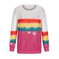 thumbnail image 6 of Womens Long Sleeve Crewneck Color Block Sweatshirt Tops Casual Striped Printed Loose Fit Shirts Blouses Tunic Tops, 6 of 7