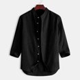 thumbnail image 2 of Fimkaule Button Down Shirts for Men 3/4 Sleeve Summer striped stand collar 7 points sleeve cotton shirt Top Casual Blouse Tops, 2 of 8