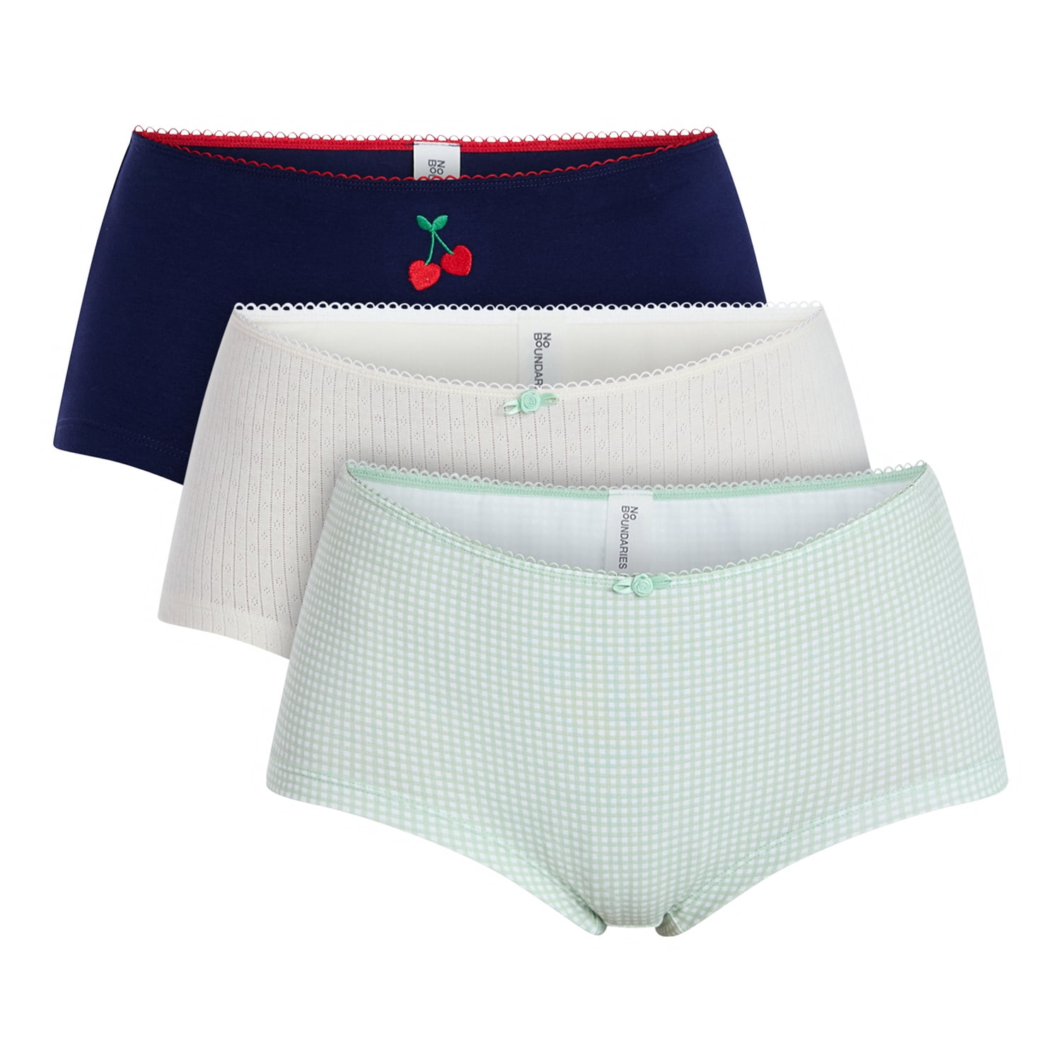 Blue Sapphire Emb, Light Birch Pointelle, Peppermint Splash Gingham