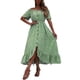 thumbnail image 2 of VISgogo Vestido de mujer, estampado floral, hombros descubiertos, manga corta, decoración de botones, dobladillo con volantes, vestido de blusón VISgogo  moda, 2 of 9