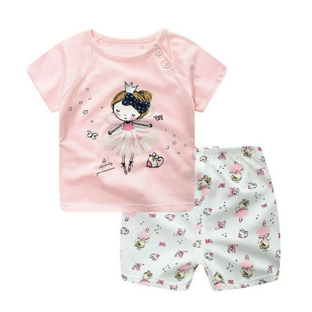 

Patgoal Baby Boys Clothes Summer Girls Two Pieces Outfits Cartoon Design Short Sleeves + Shorts 2 Pieces Set Toddler Kids Clothing