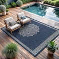 thumbnail image 4 of Outdoor Rug 6x9 Medallion Blue Modern Area Rugs For Indoor And Patios Kitchen Hallway Mats Washable Porch Deck Outside Carpet (medallion 6 X 9), 4 of 9