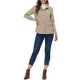 thumbnail image 2 of Chaquetas utilitarias para mujeres INSPIRE CHIC con cintura ajustable, bolsillos con solapa, chaquetas con cremallera y botón, color caqui claro, talla 2XL, 2 of 6