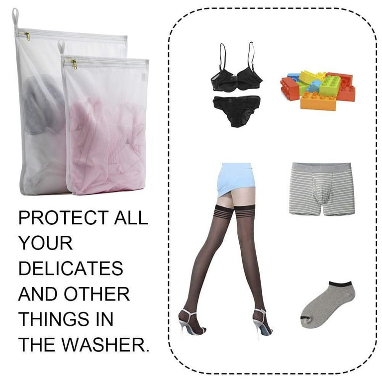 TENRAI Delicates Laundry Bags, Bra Fine Mesh Wash Bag for Underwear,  Lingerie, Bra, Pantyhose, Socks, Use YKK Zipper, Have Hanger Loops (White,  1