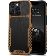 TENDLIN Compatible with iPhone 13 Pro Max Case Wood Grain with Leather Outside Design TPU Hybrid Case Compatible