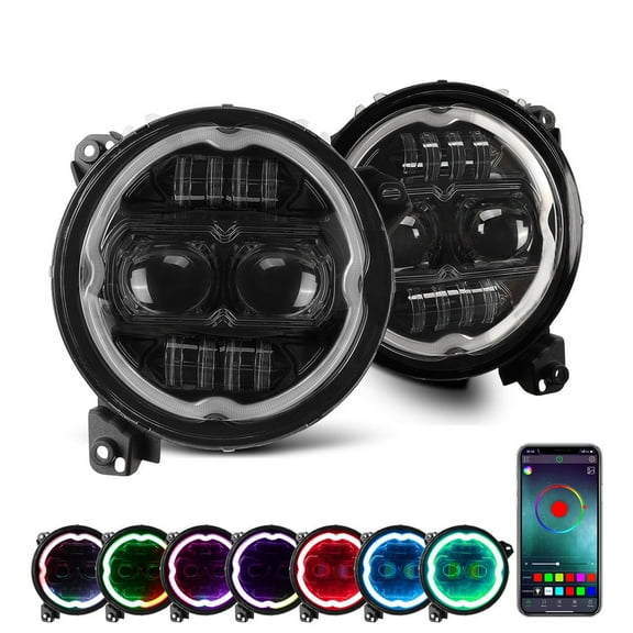 Sunpie Rotating Series 9 inch RGB Halo Headlights with DRL & Turn Signal for Jeep Wrangler JL/JLU & Jeep Gladiator JT