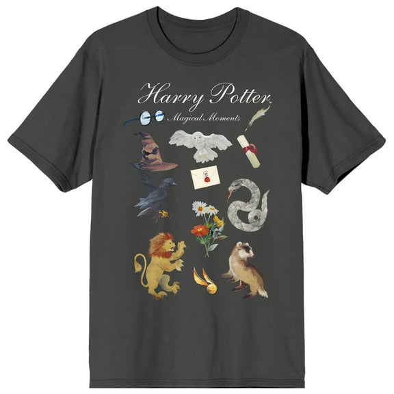 Harry Potter Stacked Icons Crew Neck Short Sleeve Charcoal Women's T-shirt-3XL