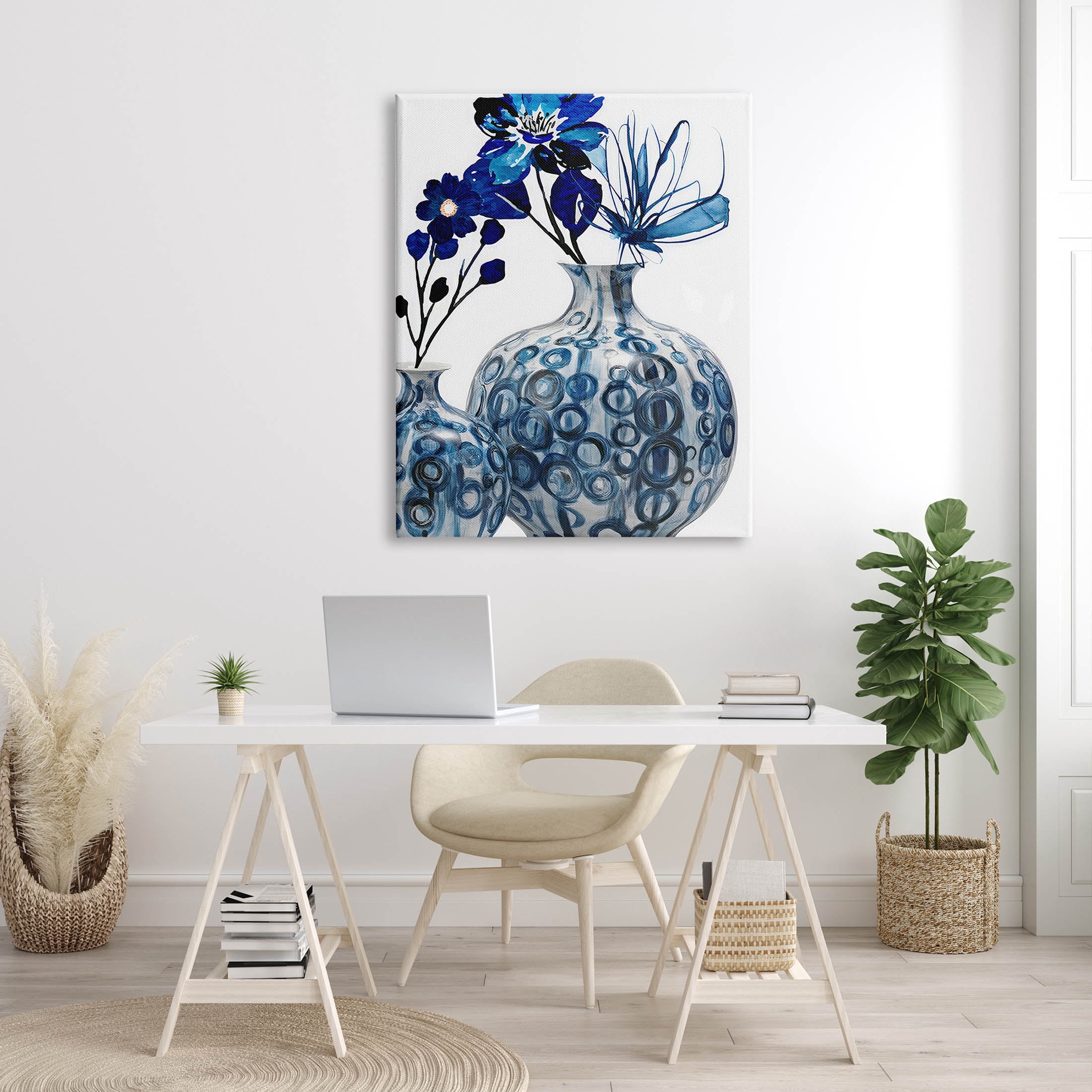 Modern Blue Floral Ornate Vase Botanical & Floral Graphic Art Gallery Wrapped Canvas Print Wall Art
