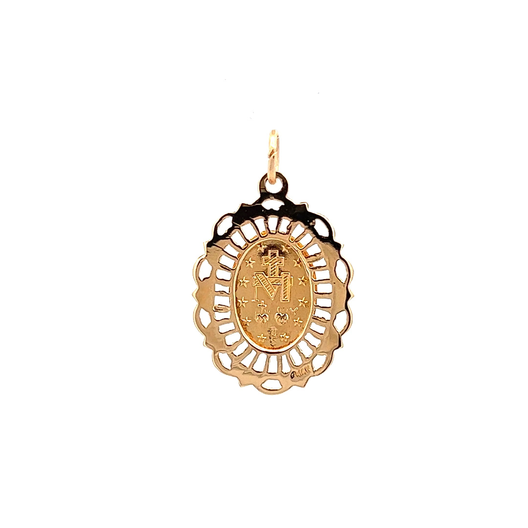 Brilliance Fine Jewelry 14 KT Yellow Gold Oval Two Sided Miraculous Filagree Frame Medal