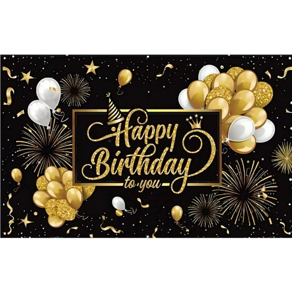 LUUFILx Black Gold Happy Birthday Banner 180*110cm Party Decoration Birthday Background Banner Hanging
