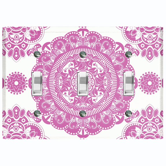 Metal Light Switch Plate Cover Mandala Pink White Flower Tile Pattern MDL069