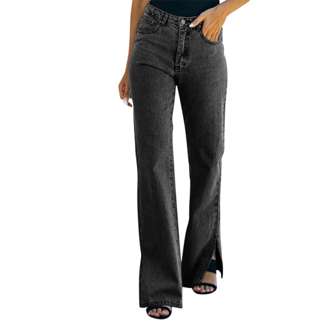 Gibobby Pantalones mezclilla mujer Pantalones vaqueros para mujer, pantalones vaqueros con dobladillo dividido informal, pantalones de pierna ancha con bolsillo(C,XL)