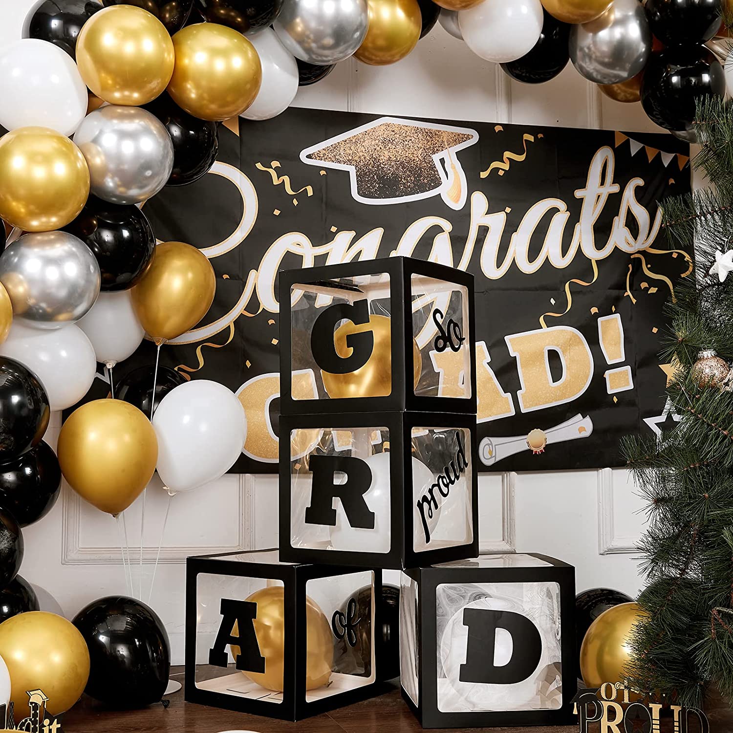 Bunny Chorus Graduation Decorations, 4 Pcs Black Balloons Boxes with 2 ...