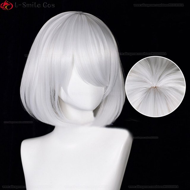 Anime NieR:Automata YoRHa No.2 Type B 2B 9S YoRH 2A 9S 2B Cosplay Wig 28cm/33cm White Heat Resistant Hair Party Wigs + Wig Cap heqiyong LED