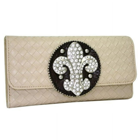 Women Wooven Rhinestone Fleur De Lis Wallet - Beige