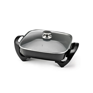 Hibibud 12-Inch Electric Skillet,Nonstick Square Pan with Lid,Smoke-Free Rapid Heating Skillet,Ideal for Family Meals,6L