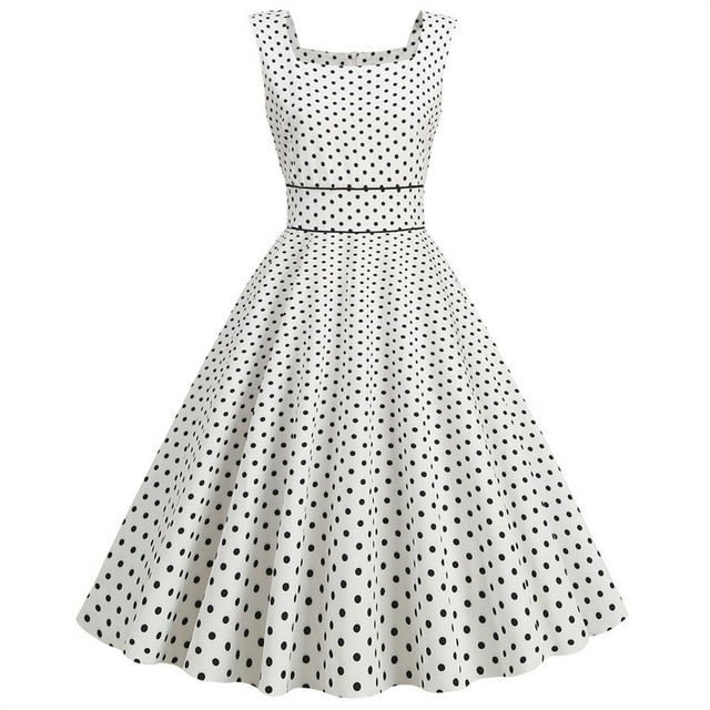 UPPADA Robe de Thé Classique pour Femme à Manches Courtes, Robe Évasée de Cocktail, Robes Rétro Vintage des Années 1950 à Pois, Robe Midi Rockabilly des Années 1950 pour Bal, Offres du Jour Toute la Journée