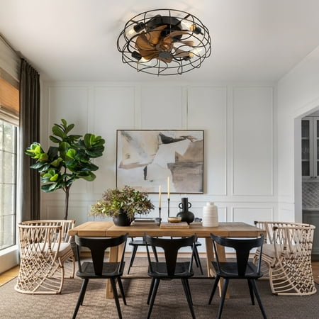 

Breezary 19-in Black Low Profile Industrial Caged Ceiling Fan with Remote Control(7-blade)