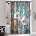 thumbnail image 2 of Farmhouse Flower Floral Shower Curtain, Rustic Teal Turquoise Daisy Shower Curtain Set, Country Blue Wild Garden Plant Fabric Shower Curtain with Hooks, Surreal Bathroom Curtain, 36x70inch, 2 of 6