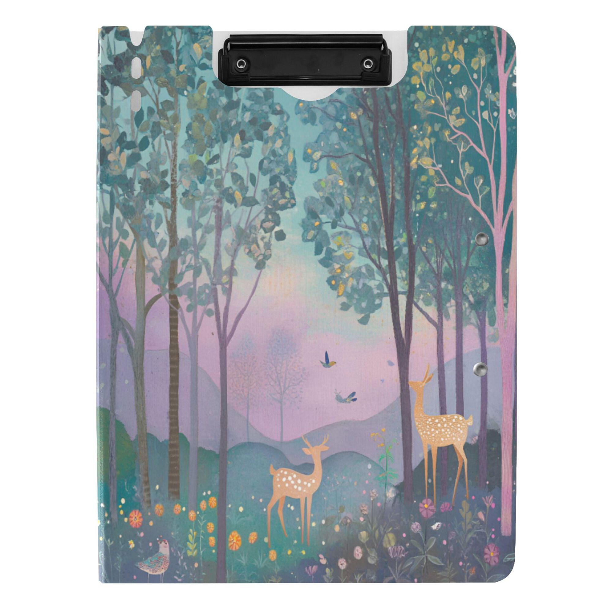 FORMRS A4 Clipboard Folder with Pen Holder Horizontal Foldable School Office Binder, Purple Forest Scene