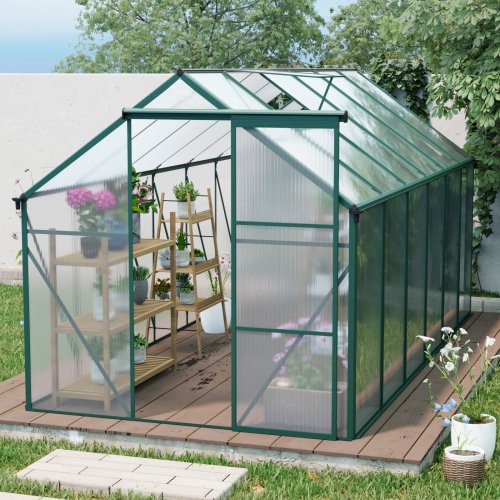 Serre Surélevée en Polycarbonate 6x12 Pi avec Base et Ancrage en Aluminium Robuste pour Jardin Extérieur Toutes Saisons, Vert