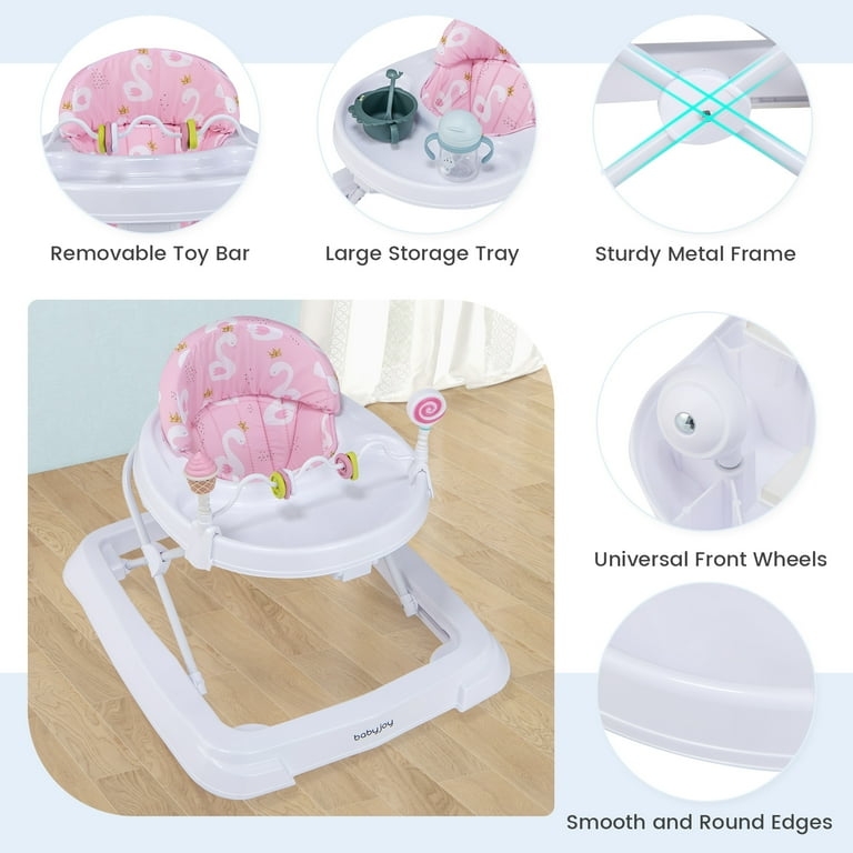 Babyjoy Foldable Baby Activity Walker with Adjustable Height& Detachable  Seat Cushion Pink