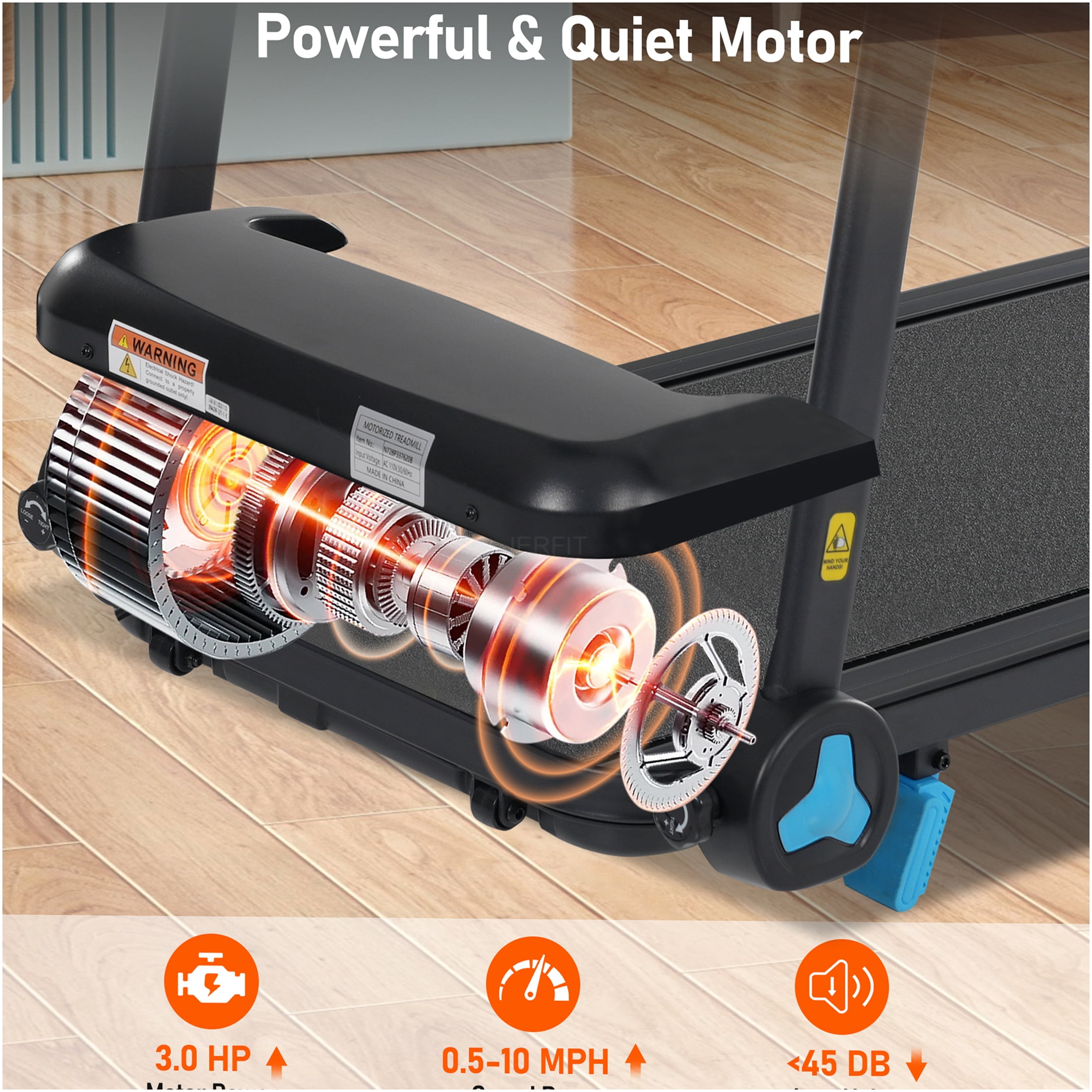 JERFIT Foldable Treadmill for Home with Incline, 3.0HP Quiet Motor, 10MPH Speed, 300LB Capacity, Bluetooth Speaker, USB/Type-C Charging, Heart Rate Monitor