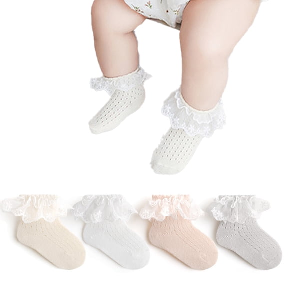 LYMAYTER 4 Pack Kids Girls Socks Toddler Solid Color Versatile Princess Ruffles for Dress Ankle Socks 0-8Y