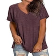 thumbnail image 4 of Craaazy Women's Plus Size Loose Fit Solid Color V Neck Short Sleeve T-shirts Casual Summer Top Gifts, 4 of 5