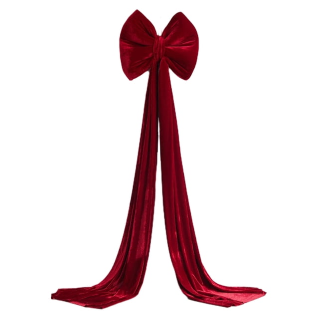 Red Flocked Fabric Bow Hanging Decoration For Christmas Tree Arch Wall Window Festive Scene 40 cm x 280 cm