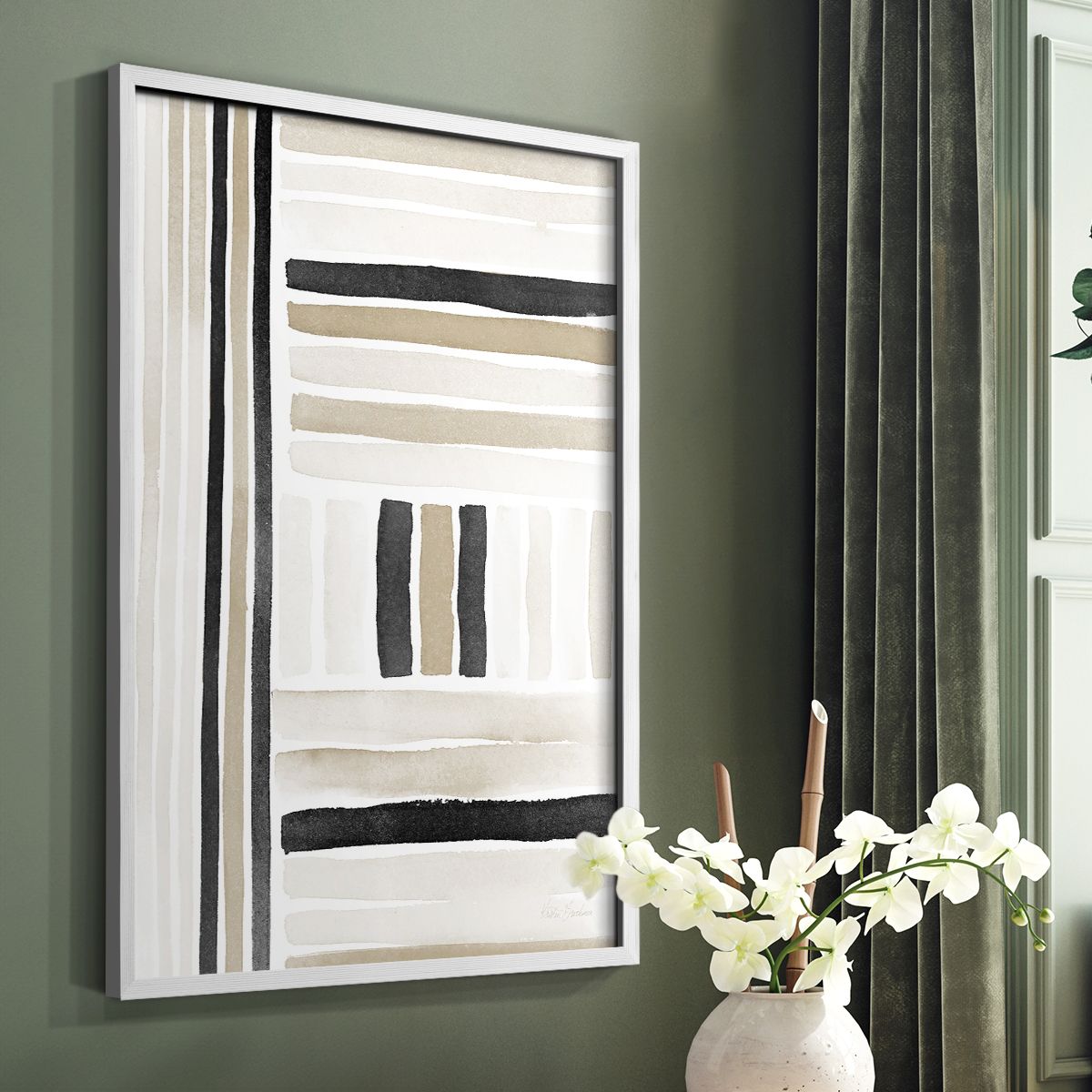 Neutral Lines II in White Solid Wood 8 x 10 Framed Print