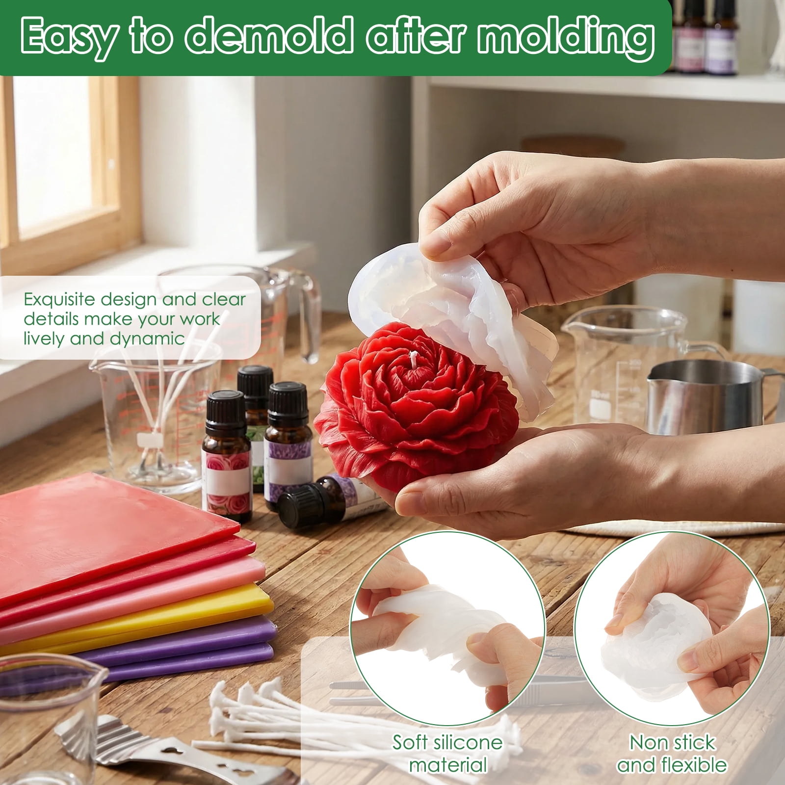 8PCS Flower Candle Molds for Valentine‘s Day Rose Tulip Silicone Candle 3D Mold Flower Shapes Moldes De Rosas Silicona para Velas for Soy Wax, Beeswax, Candle Making, Resin Craft
